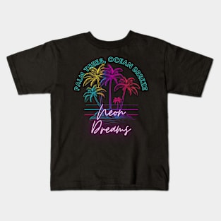 Palm Trees Ocean Breeze Neon Dreams Retro Miami Beach Kids T-Shirt